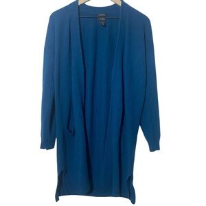 Halogen Cashmere Blend Sweater Size M Blue Open Front Long Line